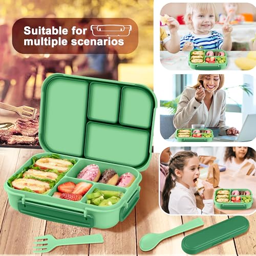 Amathley Lunch Box Kids,Bento Box Adult,Leakproof Lunch Containers for Adults/Kids/Toddler,1200ML-4 Compartments bento Lunch box with Utensil,Microwave & Dishwasher & Freezer Safe (Cyan) - Image 5