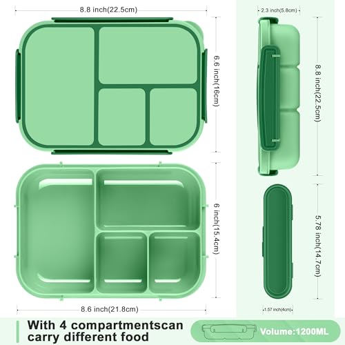 Amathley Lunch Box Kids,Bento Box Adult,Leakproof Lunch Containers for Adults/Kids/Toddler,1200ML-4 Compartments bento Lunch box with Utensil,Microwave & Dishwasher & Freezer Safe (Cyan) - Image 2