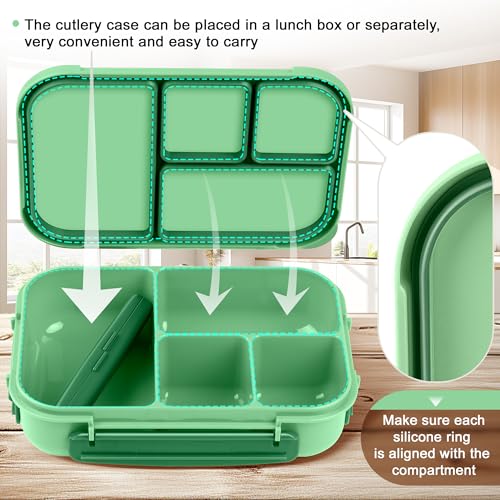 Amathley Lunch Box Kids,Bento Box Adult,Leakproof Lunch Containers for Adults/Kids/Toddler,1200ML-4 Compartments bento Lunch box with Utensil,Microwave & Dishwasher & Freezer Safe (Cyan) - Image 4