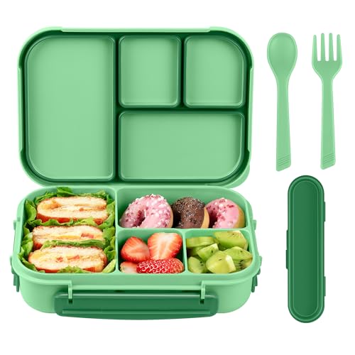 Amathley Lunch Box Kids,Bento Box Adult,Leakproof Lunch Containers for Adults/Kids/Toddler,1200ML-4 Compartments bento Lunch box with Utensil,Microwave & Dishwasher & Freezer Safe (Cyan) - Image 1