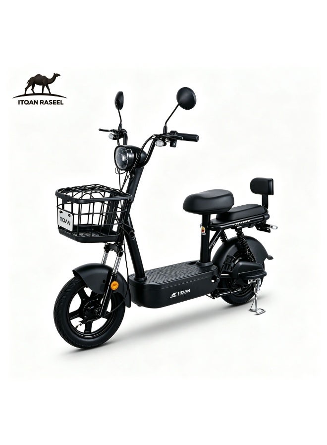 ITQAN RASEEL Two Seater  E scooter、E-Bicycle, 150kg Max Load Rear Shock Absorber With Front Basket PU Soft Seat Matte Black Compact E Scooter Bike for Riyadh Jeddah Daily City Commute - Image 1