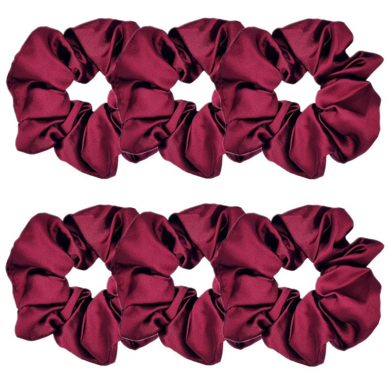 Sufermoe 6 Pcs Satin Silk Hair Scrunchies 43 inch Wine Red Hair Accessories for Women and Girls