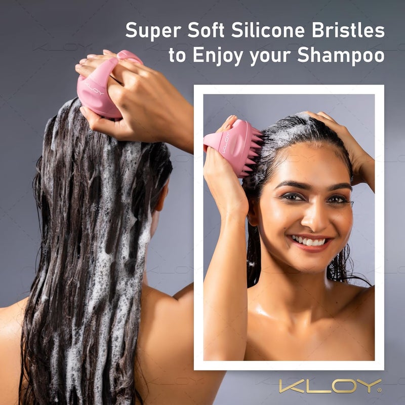 KLOY Hair Scalp Massager Shampoo Brush With Soft Silicone Bristles- Pink - Image 5