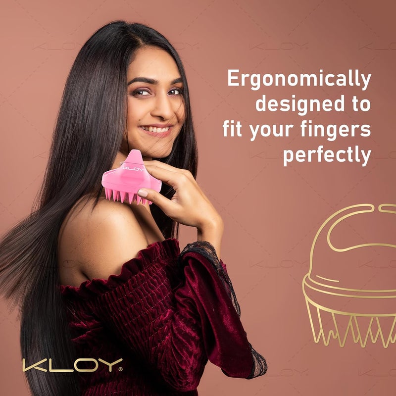 KLOY Hair Scalp Massager Shampoo Brush With Soft Silicone Bristles- Pink - Image 4