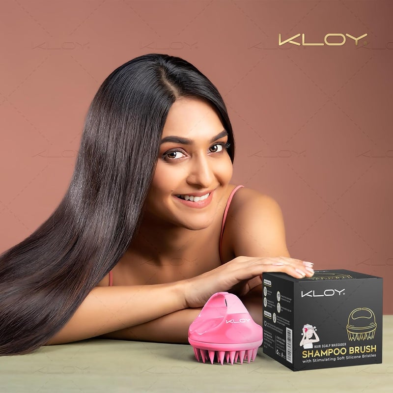 KLOY Hair Scalp Massager Shampoo Brush With Soft Silicone Bristles- Pink - Image 3