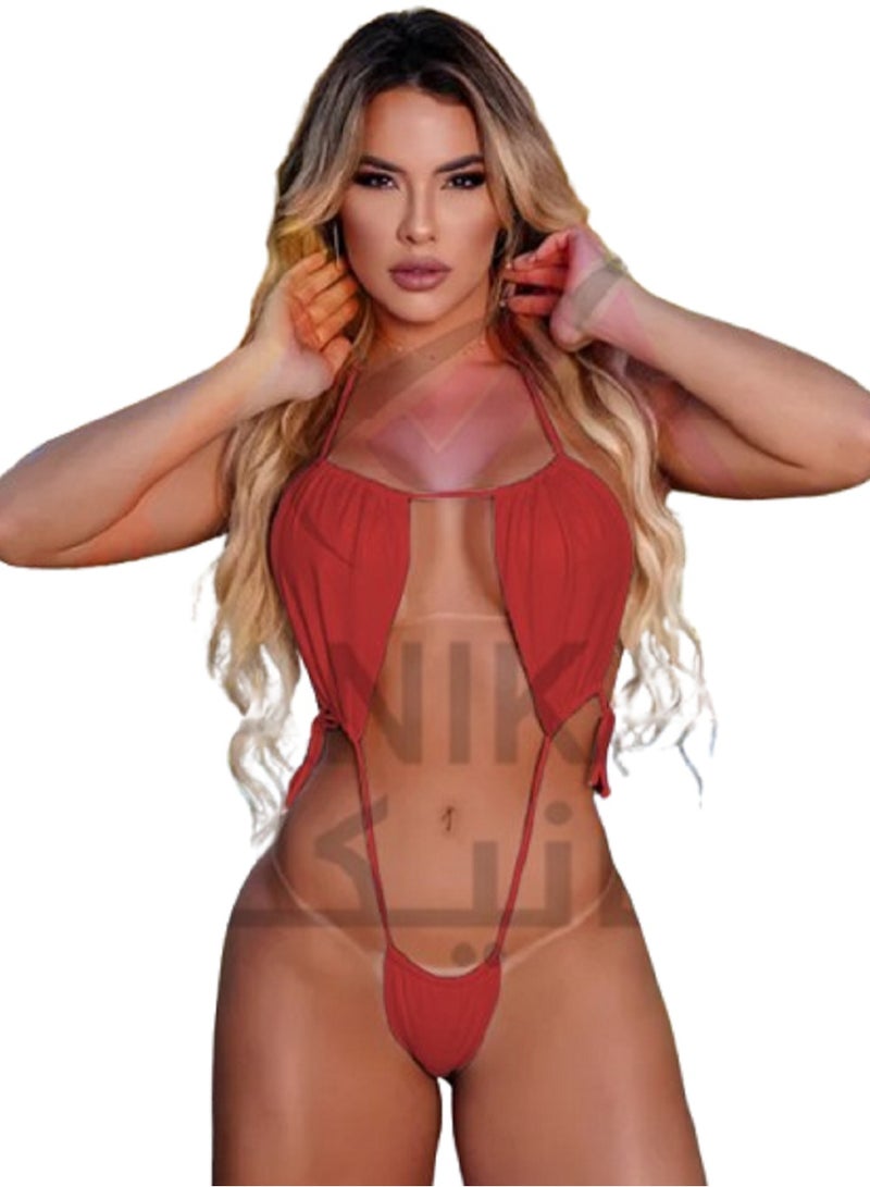 MANIKAN Women's Lingerie One-Piece Bikini-Style with Ribbons  - Image 1