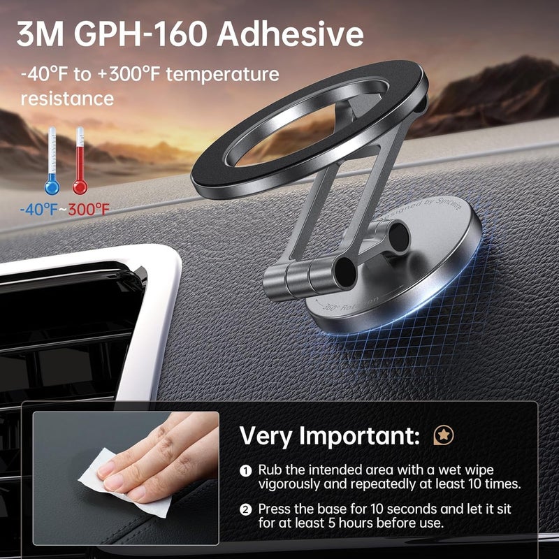 ساينك واير حامل سيارة متوافق مع MagSafe، حامل مغناطيسي قابل للطي، دوران 360 درجة، حامل MagSafe للسيارة، هيكل معدني بالكامل لأجهزة iPhone 17 Pro MAX 16 15 14 13 وجميع الهواتف - Image 4