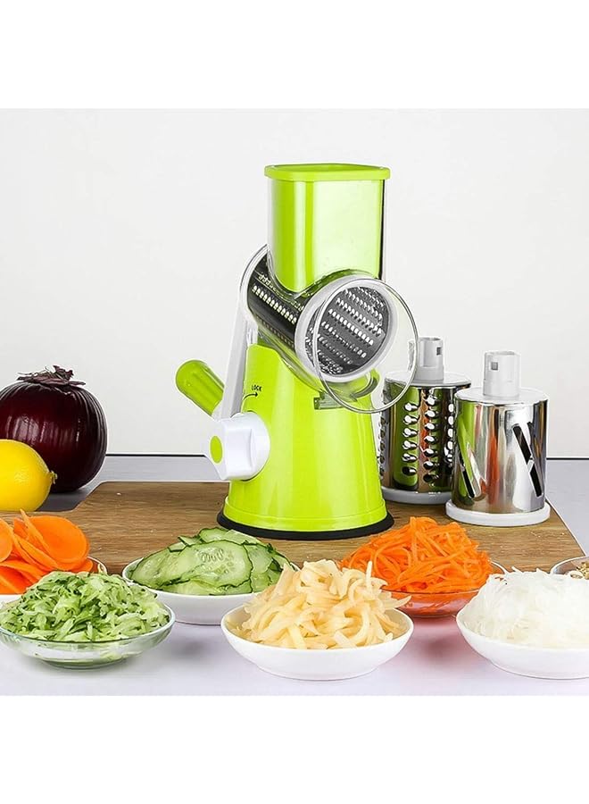 S-TOP Manual Mandoline Slicer Vegetable Fruit Cutter Cheese Shredder Rotary Drum Grater Nuts Grinder-3 Interchangeable Stainless Steel Blades - Image 1