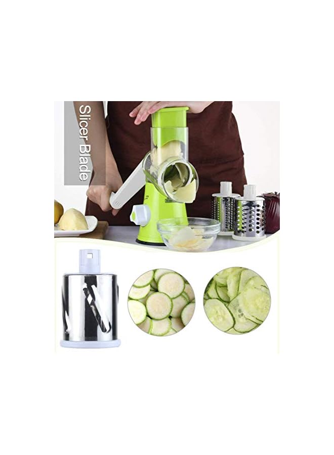 S-TOP Manual Mandoline Slicer Vegetable Fruit Cutter Cheese Shredder Rotary Drum Grater Nuts Grinder-3 Interchangeable Stainless Steel Blades - Image 3