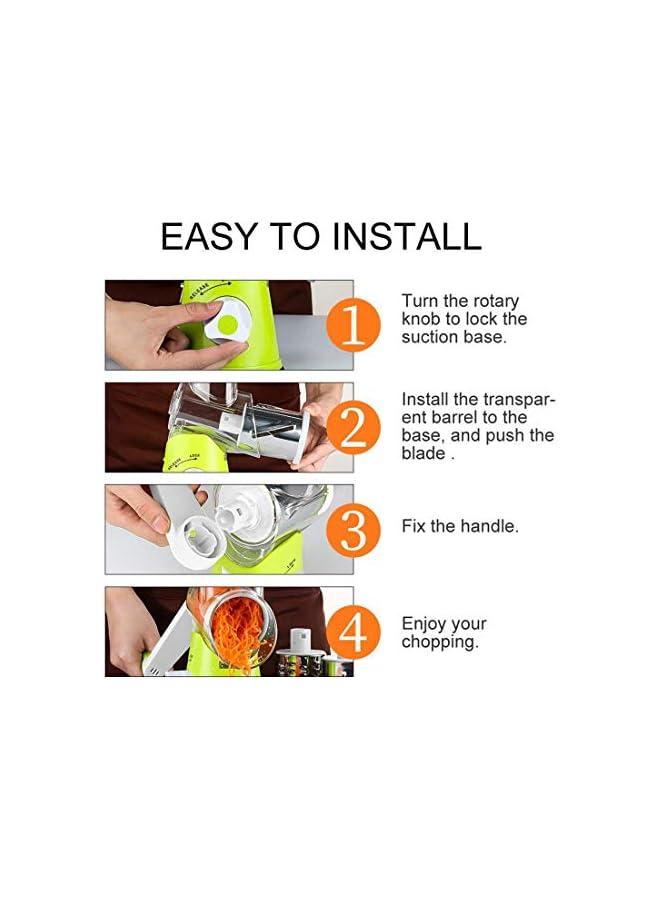 S-TOP Manual Mandoline Slicer Vegetable Fruit Cutter Cheese Shredder Rotary Drum Grater Nuts Grinder-3 Interchangeable Stainless Steel Blades - Image 2