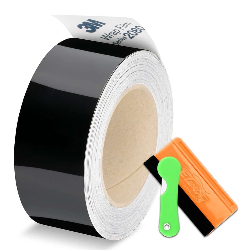 EZAUTO WRAP طقم تغليف فينيل 3M 2080 G12 أسود لامع لإخفاء الكروم وتغطية إطارات النوافذ وألواح الأبواب مع عدة أدوات مقاس 2 بوصة × 25 قدمًا - Image 1