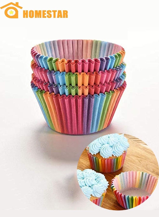 HOMESTAR 100 Pcs Cupcake Liners, Rainbow Color Muffin Liners, Greaseproof No Smell Small Cupcake Wrappers, Baking Cups - Image 1