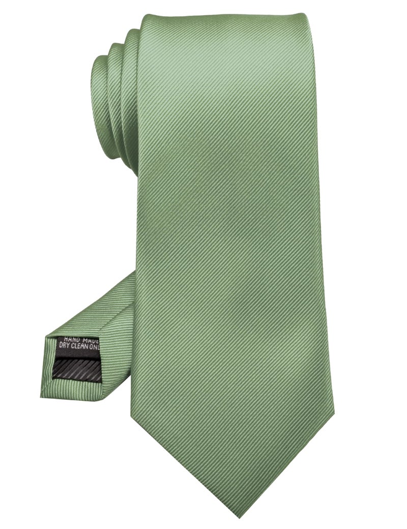 RBOCOTT Silk Sage Green Tie Business Wedding Formal Necktie for Men (62) - Image 1