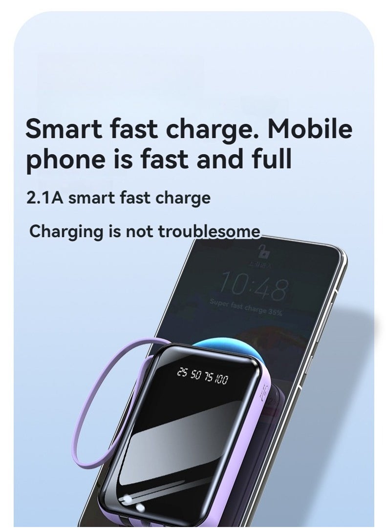 New built-in fast charging power bank 20000 mAh large capacity compact portable mirror power bank (black)