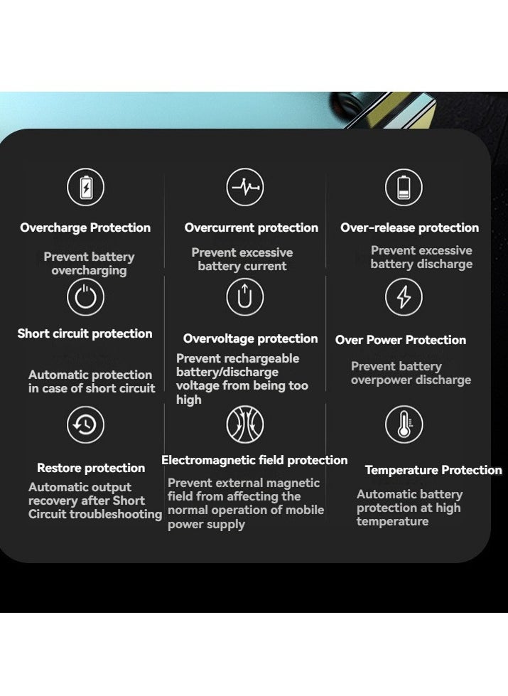 New built-in fast charging power bank 20000 mAh large capacity compact portable mirror power bank (black)