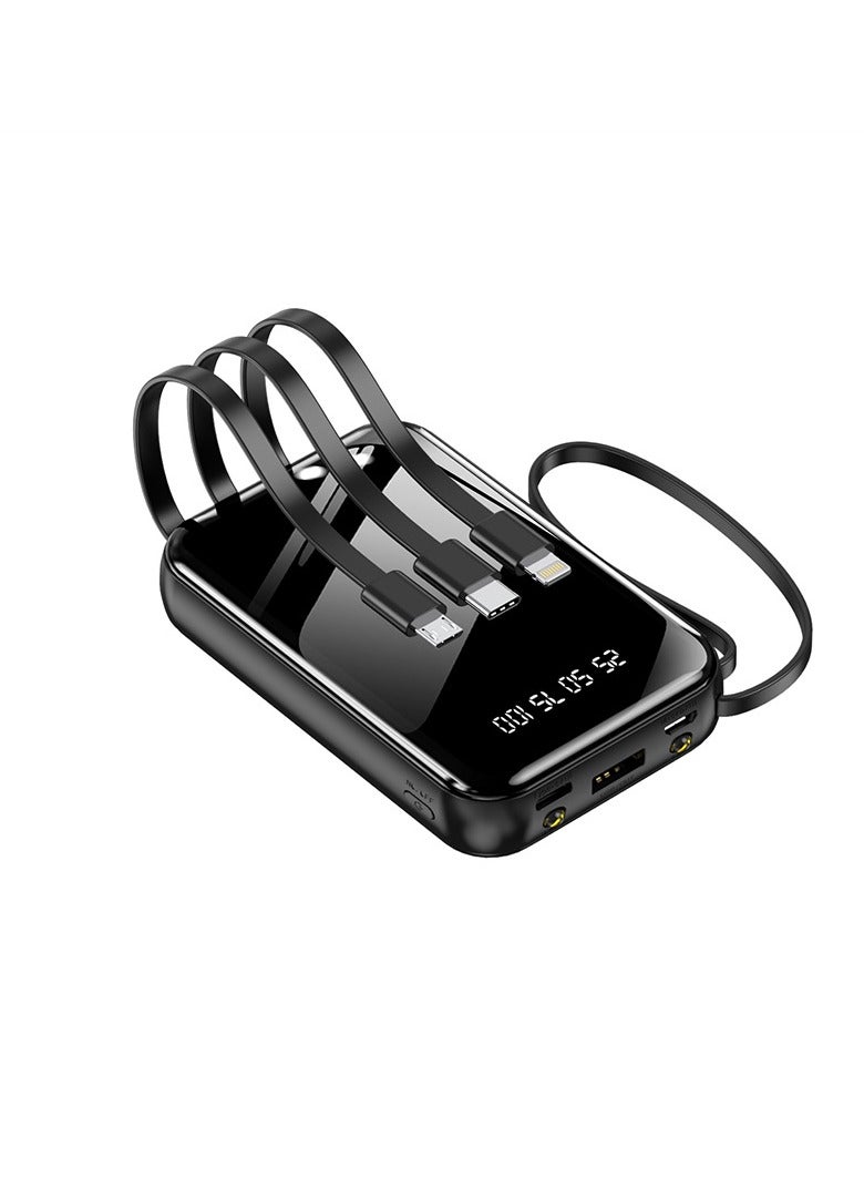 New built-in fast charging power bank 20000 mAh large capacity compact portable mirror power bank (black) - Image 2