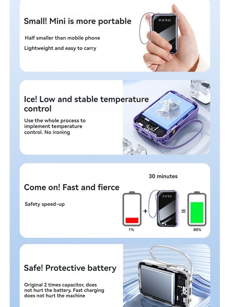 New built-in fast charging power bank 20000 mAh large capacity compact portable mirror power bank (black) - Image 3