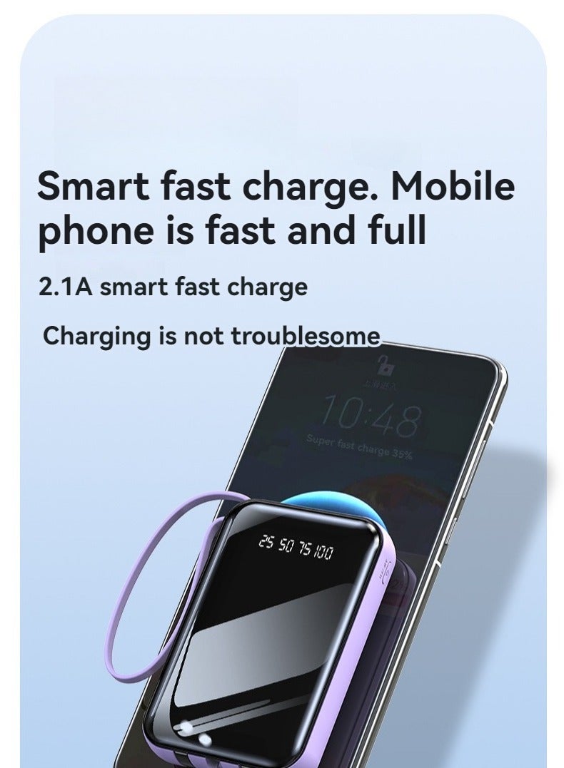 New built-in fast charging power bank 20000 mAh large capacity compact portable mirror power bank (black) - Image 4