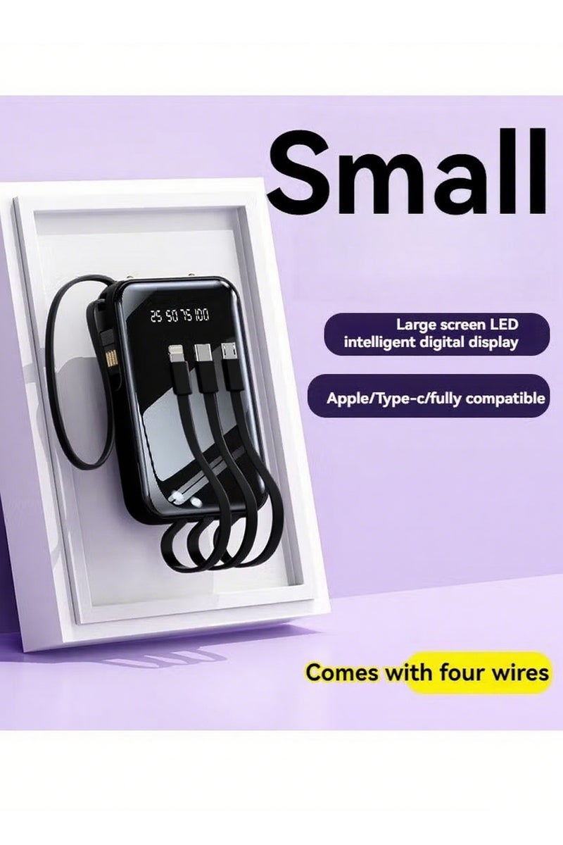 New built-in fast charging power bank 20000 mAh large capacity compact portable mirror power bank (black) - Image 1