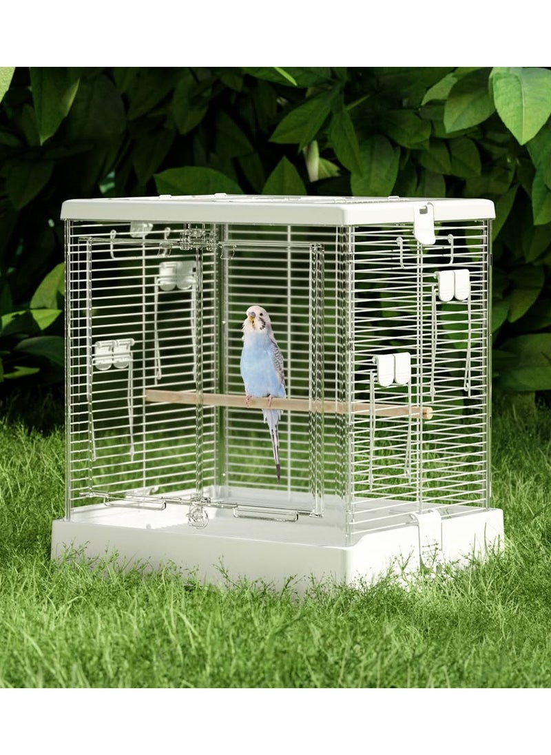 Hi Pets Supplies Luxury Acrylic Bird Cage with Double Doors – Perching Sticks, Food Containers, 16 Free Pads, Bird Bathroom & Leather Cover – Rust-Proof, Removable Tray – Ideal for Parakeets, Lovebirds & Budgies  - Image 3