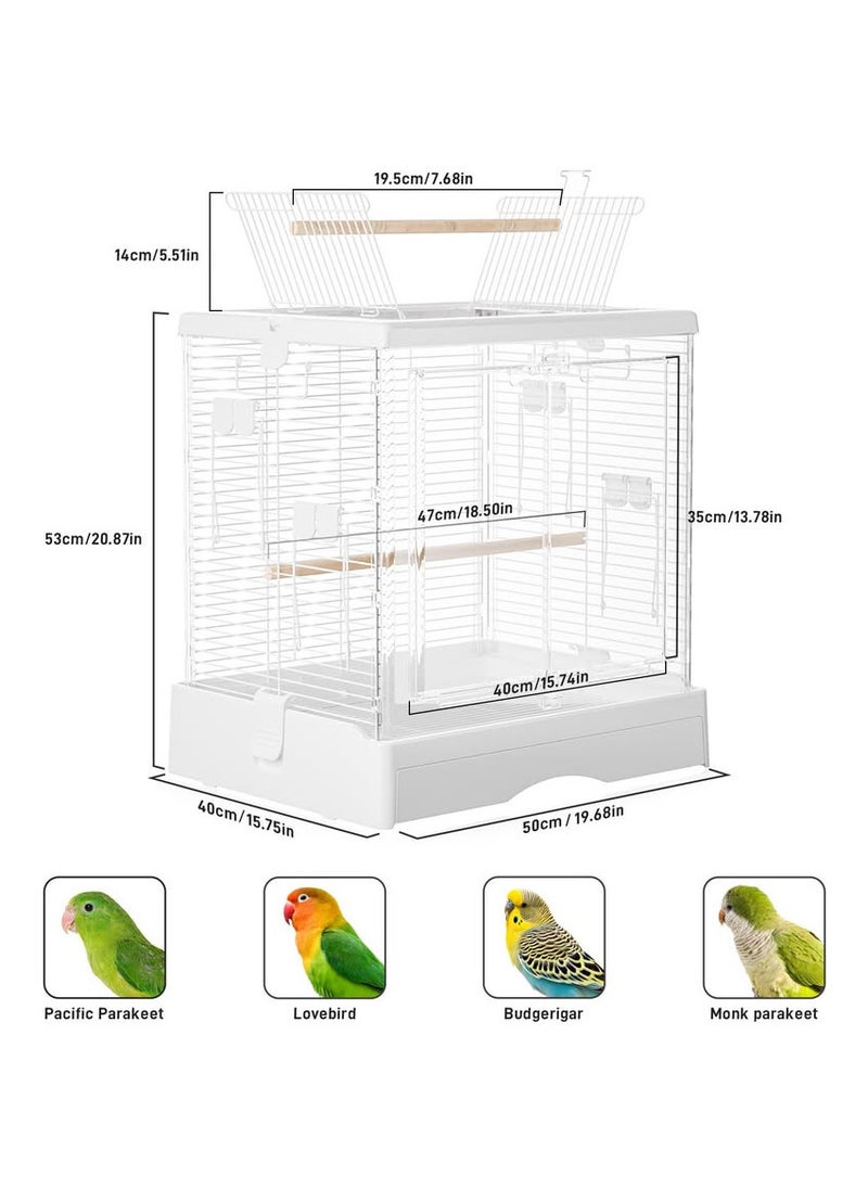 Hi Pets Supplies Luxury Acrylic Bird Cage with Double Doors – Perching Sticks, Food Containers, 16 Free Pads, Bird Bathroom & Leather Cover – Rust-Proof, Removable Tray – Ideal for Parakeets, Lovebirds & Budgies  - Image 4