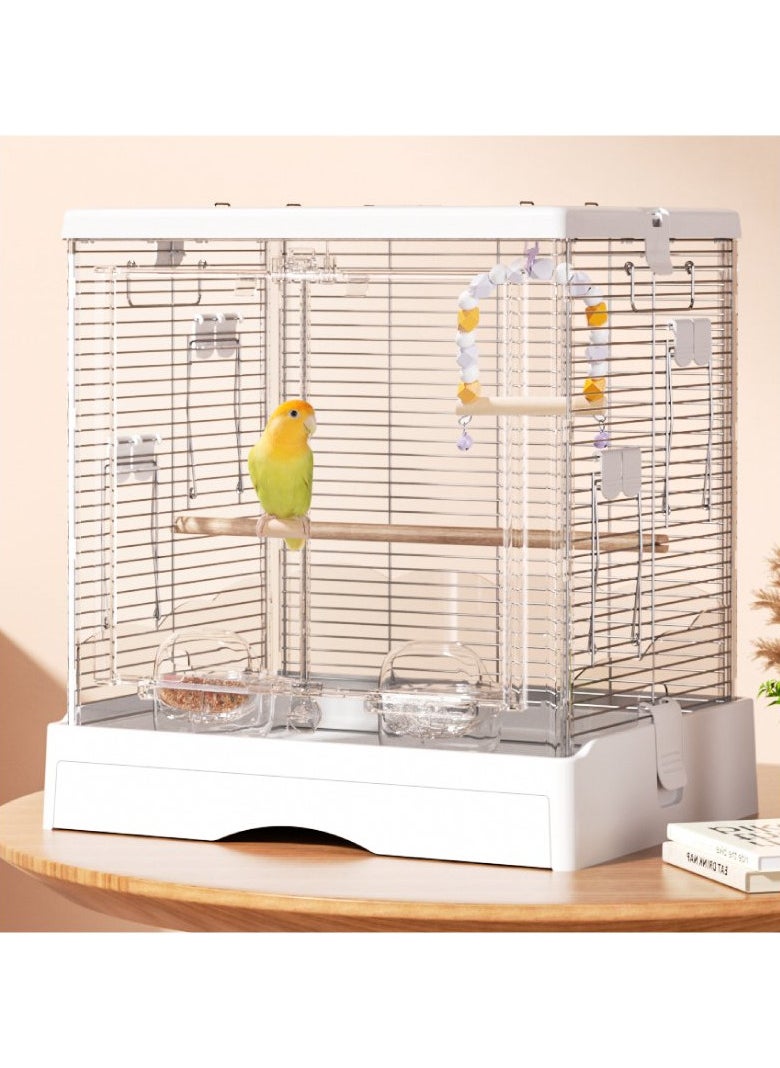Hi Pets Supplies Luxury Acrylic Bird Cage with Double Doors – Perching Sticks, Food Containers, 16 Free Pads, Bird Bathroom & Leather Cover – Rust-Proof, Removable Tray – Ideal for Parakeets, Lovebirds & Budgies  - Image 1