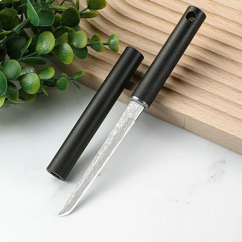 Fronitoola 3.8 Inch Ultra-Sharp Blade Knife with Stainless Steel, Damascus Pattern Blade Knife - Rust-Resistant, Durable & Portable, Multipurpose Fruit Knives with Sheath for Home (Pack of 1, Black) - Image 4