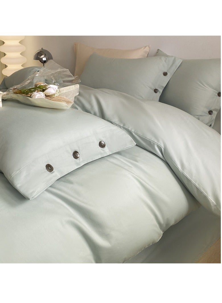 AROAQ Bed Cover Set, Soft Luxurious Pure Bedsheet Set, Long-staple Cotton Simple Solid Color Bed Sheet Quilt Cover Bedding Twill Cotton Set, ( Van star blue color, 1.5m bed sheet four-piece set)  - Image 1