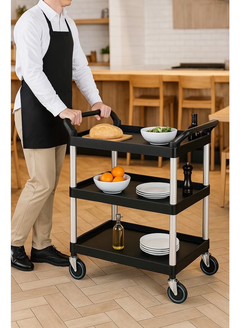 فلوريت عربة خدمة بعجلات قابلة للقفل بحجم كبير عربة مطعم بلاستيكية شديدة التحمل عربة تجارية متعددة الاستخدامات للمكتب والمستودعات - Image 4