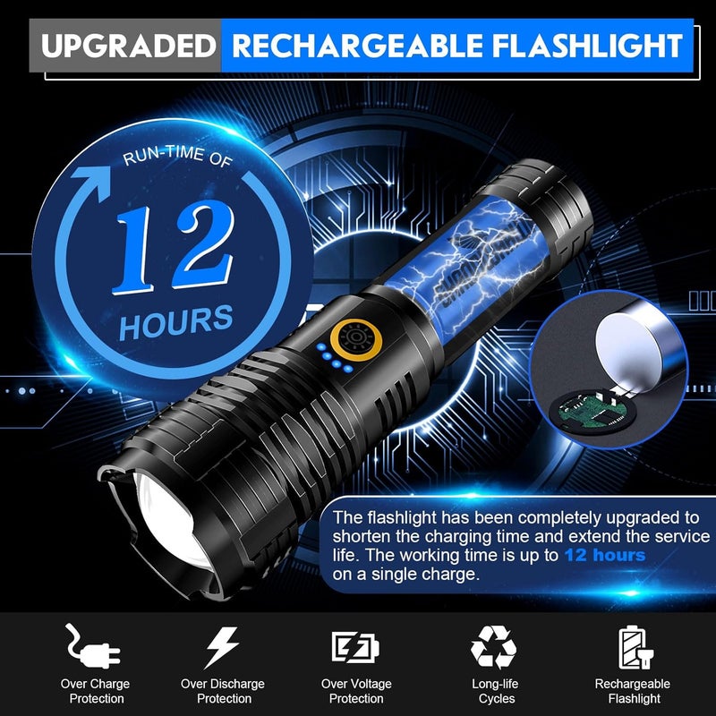 Shadowhawk Led Torch Light Rechargeable 10000 Lumens Flash Light Torch Light High Power XHP702 Powerful Charging Torch Long Range Torchlight high Beam Torch Light for Trekking Hunting Emergency - Image 3
