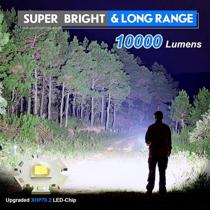 Shadowhawk Led Torch Light Rechargeable 10000 Lumens Flash Light Torch Light High Power XHP702 Powerful Charging Torch Long Range Torchlight high Beam Torch Light for Trekking Hunting Emergency - Image 2