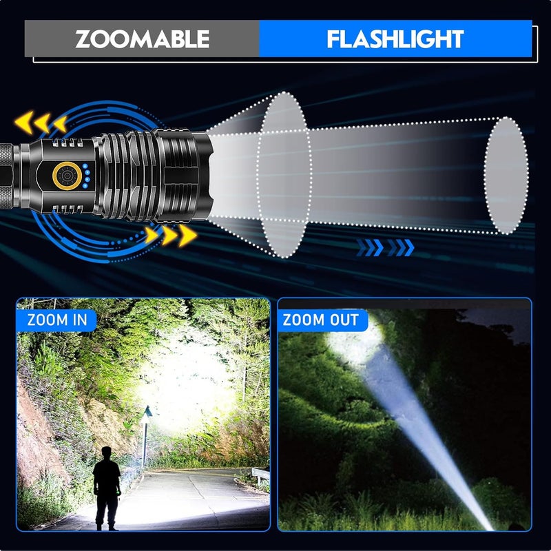 Shadowhawk Led Torch Light Rechargeable 10000 Lumens Flash Light Torch Light High Power XHP702 Powerful Charging Torch Long Range Torchlight high Beam Torch Light for Trekking Hunting Emergency - Image 4