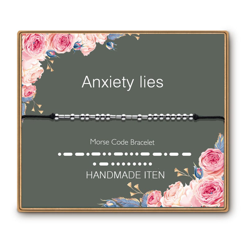 ASELFAD Anxiety Lies Morse Code Bracelet Inspirational Gifts for Women Her Girl Encouragement Gifts for Daughter Sister Friend Jewelry