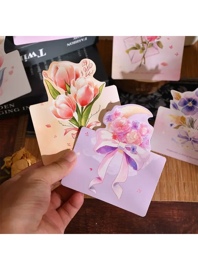 مجموعة بطاقات تهنئة ثلاثية الأبعاد برومانسية زهرية، 10 قطع لحفلات الزفاف وأعياد الميلاد والذكرى السنوية - Image 5