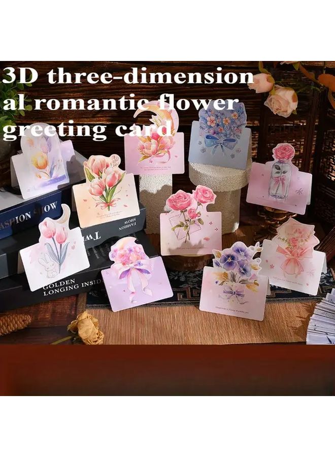 مجموعة بطاقات تهنئة ثلاثية الأبعاد برومانسية زهرية، 10 قطع لحفلات الزفاف وأعياد الميلاد والذكرى السنوية - Image 2