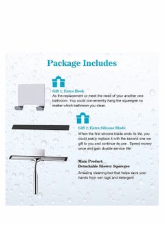 XiuWoo Shower Squeegee, Window Wiper Stainless Steel Cleaner With Self Adhesive Hook, Replaceable Blades Cleansing for Bathroom Household Kitchen Mirror Car Glass Door  - Image 5
