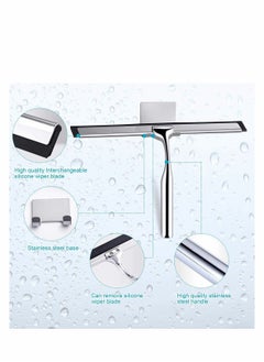 XiuWoo Shower Squeegee, Window Wiper Stainless Steel Cleaner With Self Adhesive Hook, Replaceable Blades Cleansing for Bathroom Household Kitchen Mirror Car Glass Door  - Image 4