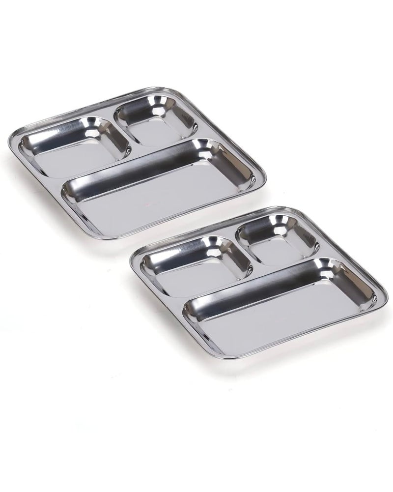DARAZ Stainless Steel Plates with CompartmentsTiffin PlatesIdli Sambhar PlatesPartition PlatesBreakfast PlateSteel Plates for LunchDinner Pack of 2 Medium - Image 2
