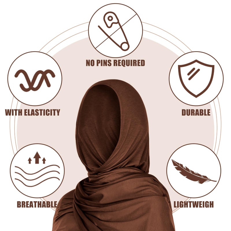Vabean 4 Pcs Instant Hijab for Women Jersey Hijabs Pinless Ramadan Islamic Muslim Head Wraps Premium Head Scarf Shawl turban(Coffee, Navy Blue, Black, Gray) - Image 3