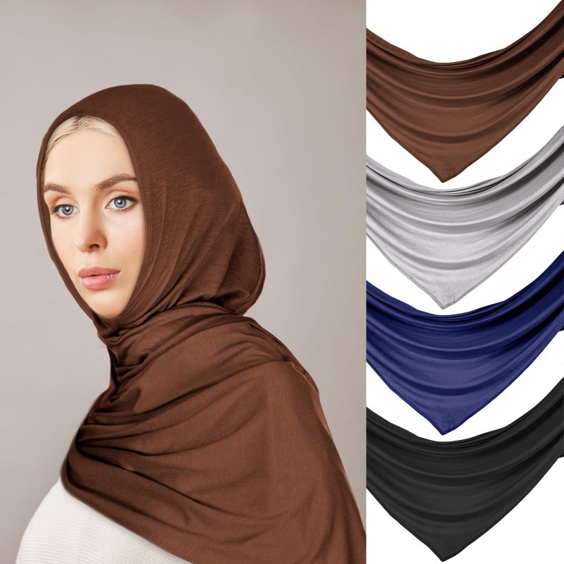 Vabean 4 Pcs Instant Hijab for Women Jersey Hijabs Pinless Ramadan Islamic Muslim Head Wraps Premium Head Scarf Shawl turban(Coffee, Navy Blue, Black, Gray) - Image 4