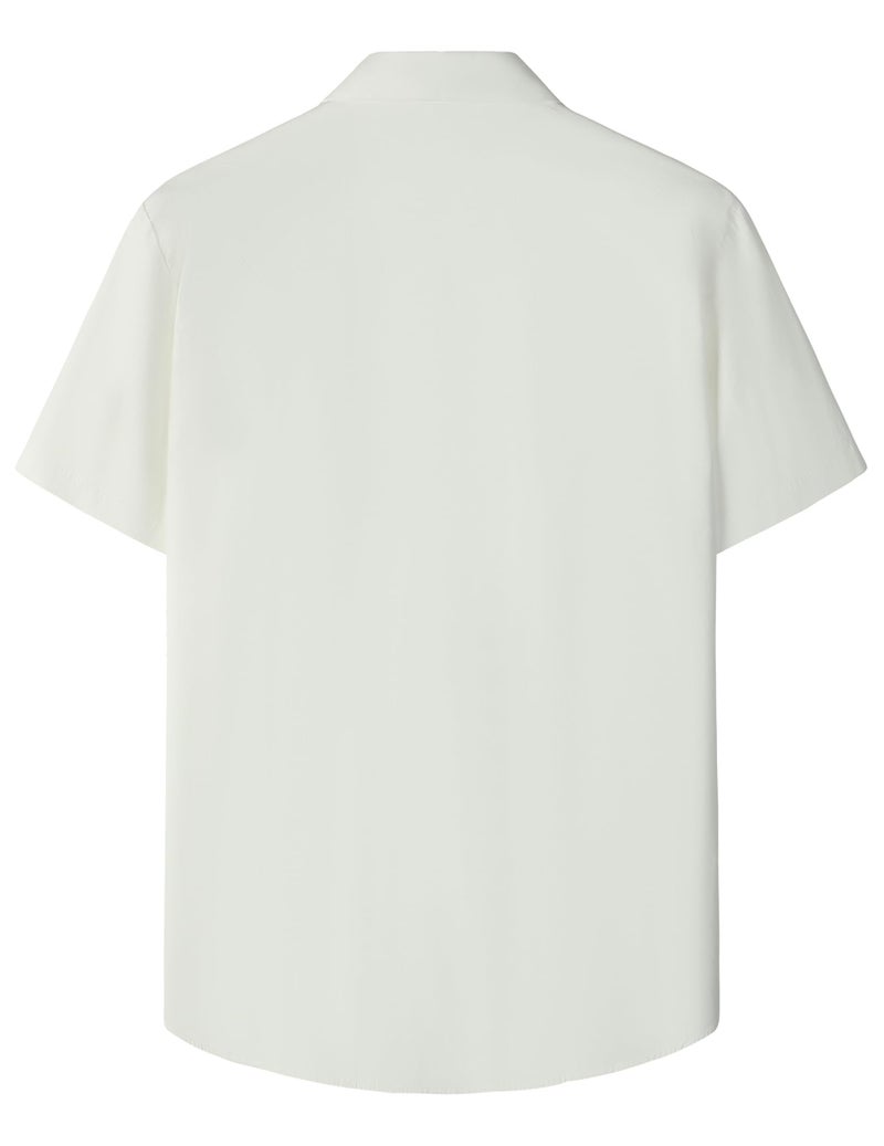 JOGAL Mens Guayabera Shirts Cuban Short Sleeve Casual Button Down Beach Shirt White Large - Image 3