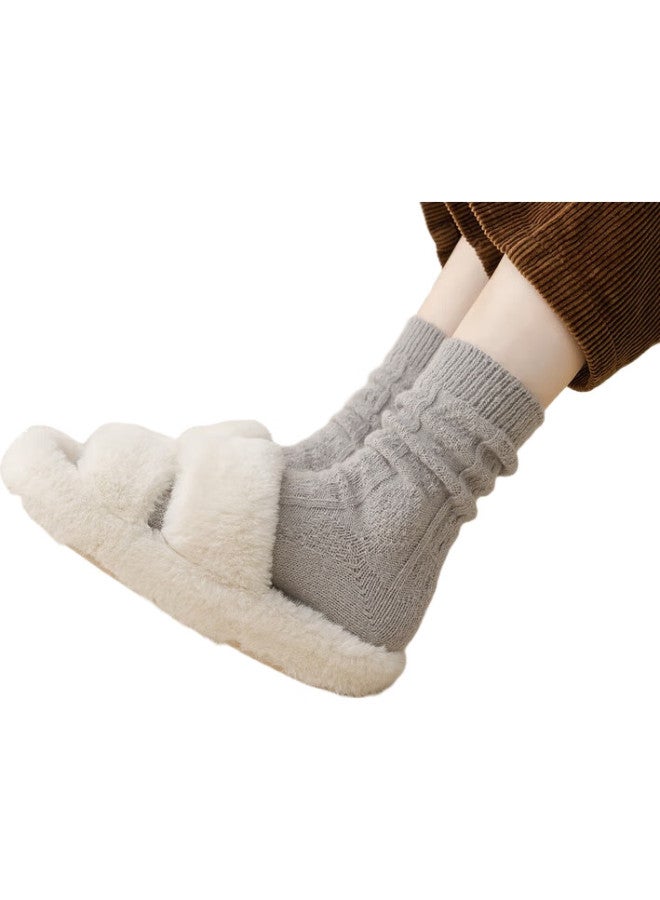 [Doudou Socks] 3 Pairs Of Women'S Socks, German Velvet, Warm, Autumn And Winter, Mid-Calf, Solid Color Style, For Students And Postpartum Women