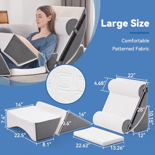 Negwoo Wedge Pillow Set for After Surgery, 7 PCS Bed Wedge Pillow for Sleeping, Memory Foam Orthopedic Back Pillow for Pain Relief and Acid Reflux, Adjustable Post Surgery Pillow Grey - Image 3