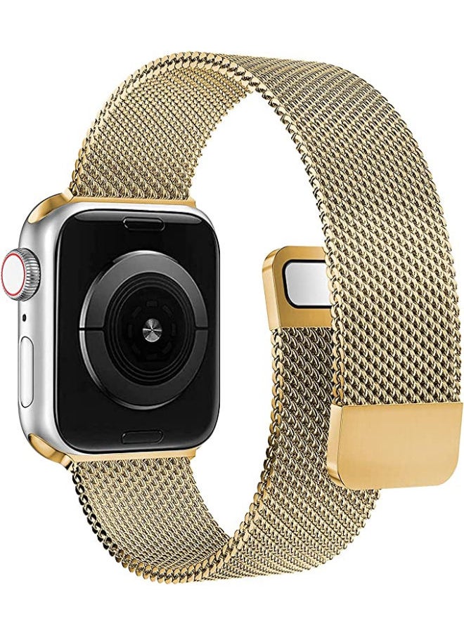SHOPI - Loop Stainless Steel Strap With Magnetic Clasp For Apple Watch 38mm 40mm 41mm Apple Watch Strap For Apple Watch Series 7 / 6 / SE / 5 / 4 / 3 / 2 / 1 Gold - Image 1