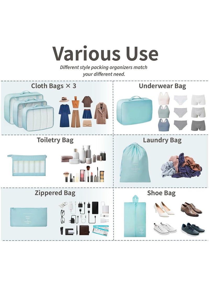 Swift 8 Set Packing Cubes for Suitcases, Travel Luggage Packing Organizers with Laundry Bag, Compression Storage Shoe Bag, Clothing Underwear Bag, for Man and Women, Sky Blue  - Image 4