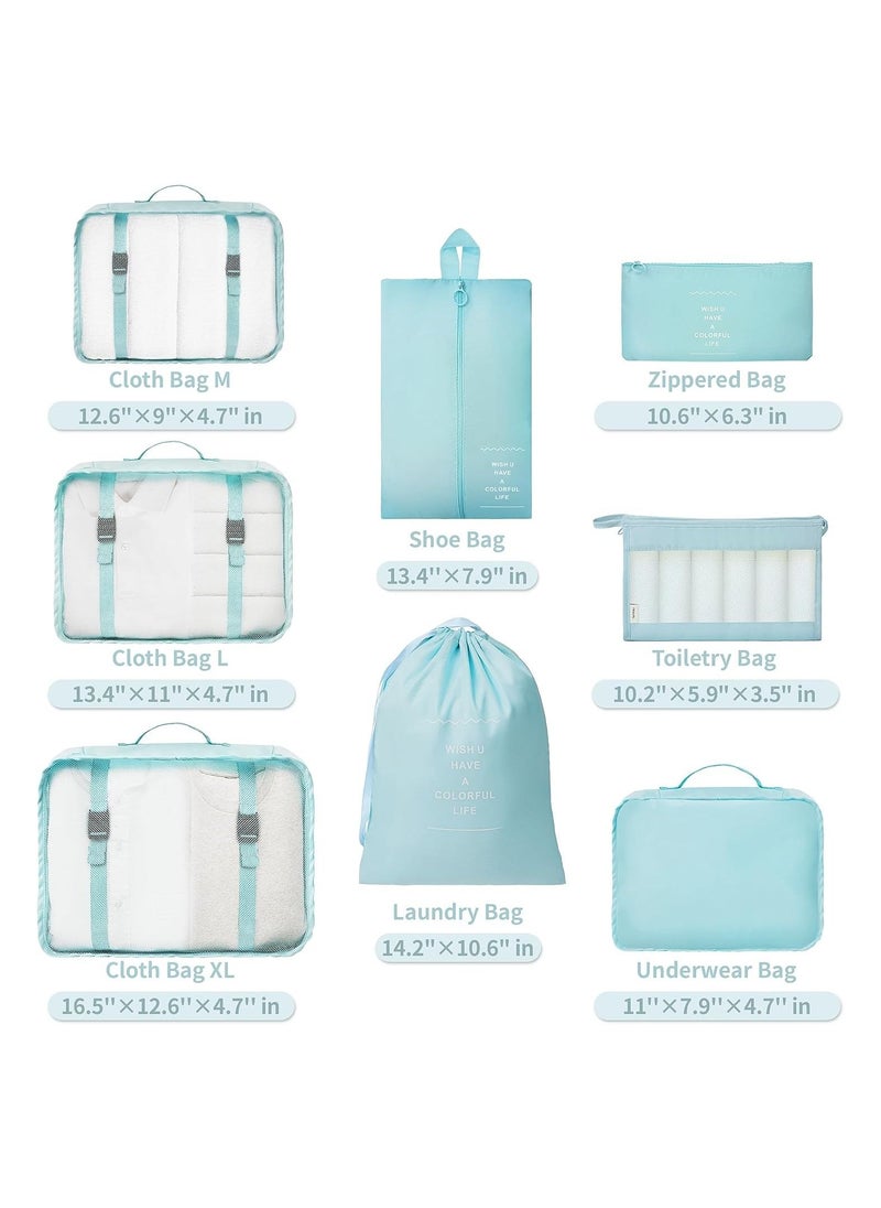 Swift 8 Set Packing Cubes for Suitcases, Travel Luggage Packing Organizers with Laundry Bag, Compression Storage Shoe Bag, Clothing Underwear Bag, for Man and Women, Sky Blue  - Image 2