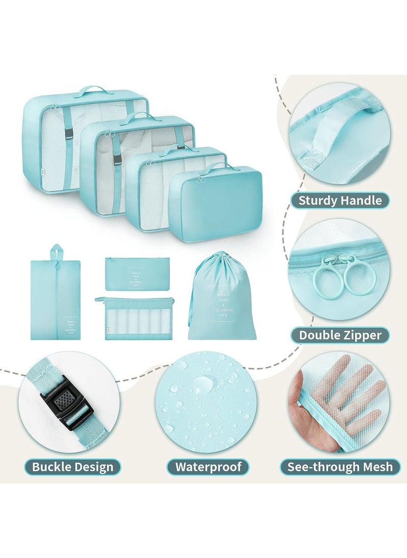 Swift 8 Set Packing Cubes for Suitcases, Travel Luggage Packing Organizers with Laundry Bag, Compression Storage Shoe Bag, Clothing Underwear Bag, for Man and Women, Sky Blue  - Image 3