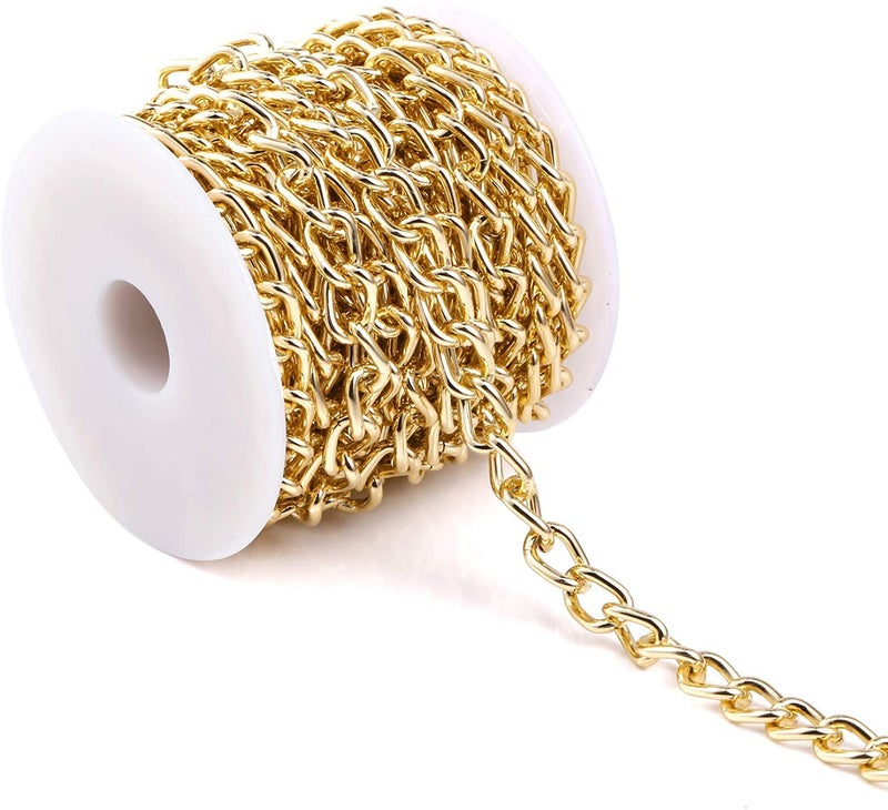 164Feet Gold Plated Brass Curb Chain Twisted Chunky Link Chains Bulk with Spool Gold Chain for Jewelry Making Chains for Necklaces Jewellery Belt Jeans
