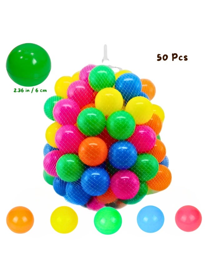 VIO 6 CM 50 PCS Soft Plastic Ball for Kids Play Tent Play Area Baby Playpen Baby Playhouse Kiddie Pool Water Toys Party Decoration Non Toxic Colorful Ball Pit Balls for Kids Plastic Balls with Reusable Net Bag Perfect for Play Tents Parties Indoor Outdoor Gift for Baby Toddler Birthday Gift Christmas Gift Soft Ocean Pit Toy Balls Play Set - Image 1