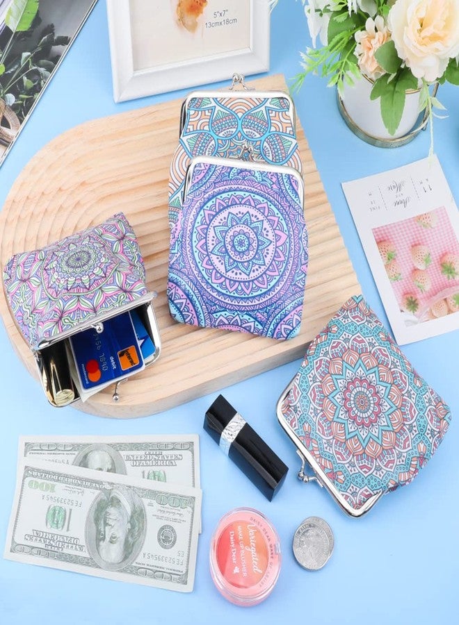 Oyachic 4 Pcs Mandala Coin Purses,PU Leather Change Purse,Vintage Wallets with Clasp Kiss-lock,Cute,Small Clutch Pouch for Woman Girls - Image 5